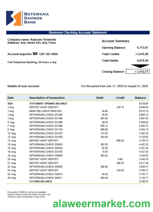 Savings Bank enterprise statement Word and PDF format